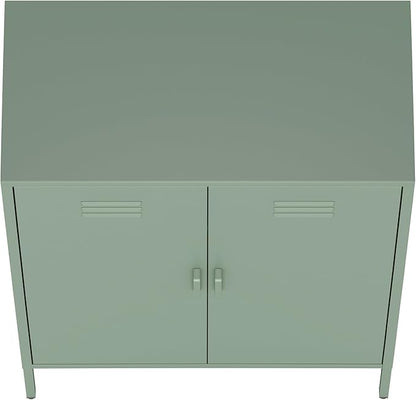 Manhattan Comfort Naomi Modern Metal Accent Cabinet, Minimalist Storage Cabinet with Doors & Adjustable Shelves, Vented Doors, Sturdy Steel Build, Versatile & Multi-Purpose Home Furniture, Green