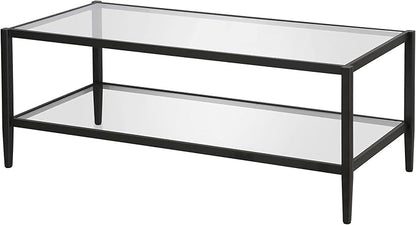 Henn&Hart 45" Wide Rectangular Coffee Table with Glass Shelf in Blackened Bronze, Modern coffee tables for living room, studio apartment essentials