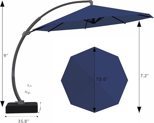 7 Piece Patio Dining Set with 11ft Patio Umbrella (Navy), 7 Gray Outdoor HDPE Dining Set with 6 Chairs + 1 Large Table with 2" Umbrella Hole, for Market, Pool, Garden, Backyard, Deck