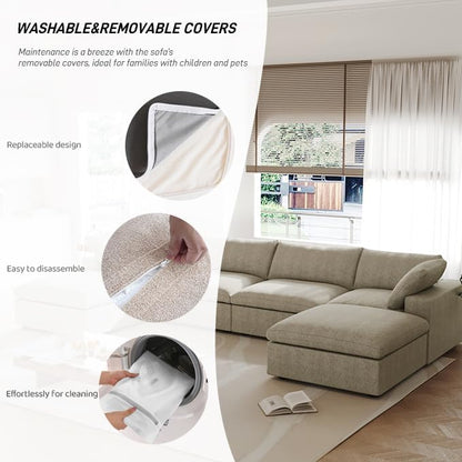 WJShome Sectional Sofa Couch,Cloud Modular Couch,Oversized 3-Seater Minimalist Sofa,120.6inch Convertible Deep Seat for Modern Living Room,Cover Removable & Washable