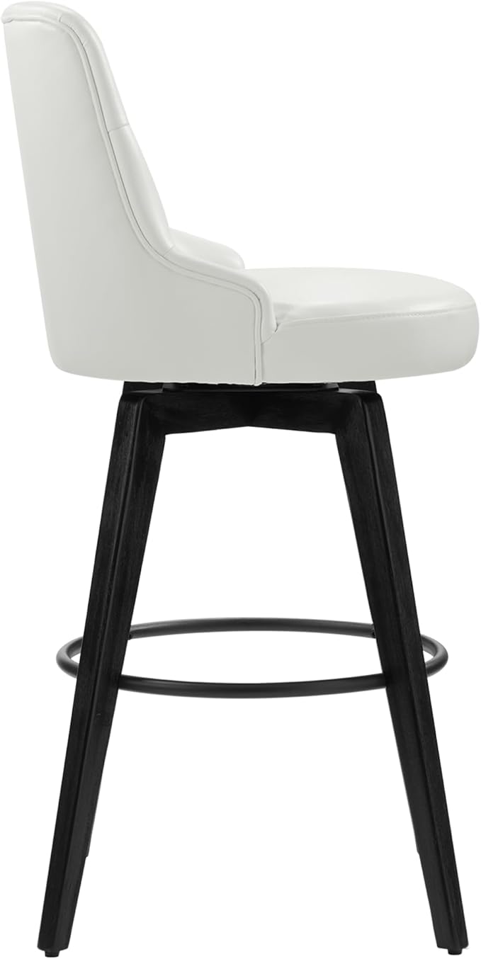 Watson & Whitely Bar Stools, 360° Swivel Upholstered Bar Stool with Back, 30" H Bar Height Barstools, Set of 2, Faux Leather in White