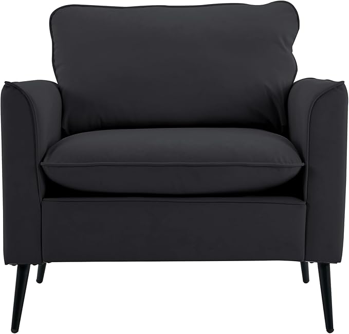 YISHENG Mid-Century Modern Living Room Accent Chairs Set of 2 - Oversized Faux Leather Armchairs with Removable Cushions & Metal Legs, Comfortable Sofas for Office/Lounge/Bedroom/Reception,（Black）