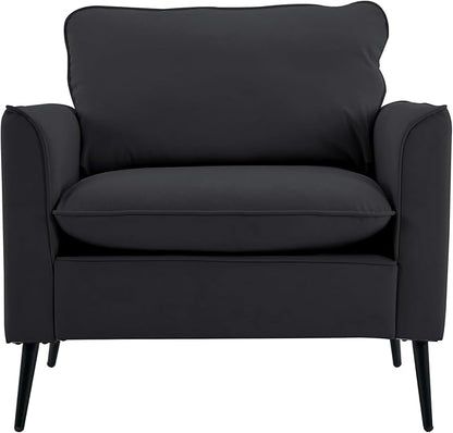 YISHENG Mid-Century Modern Living Room Accent Chairs Set of 2 - Oversized Faux Leather Armchairs with Removable Cushions & Metal Legs, Comfortable Sofas for Office/Lounge/Bedroom/Reception,（Black）
