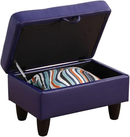 Ottoman Storage Ottoman Bench Faux Leather Footrest Footstool with Hinged Lid for Living Room, Bedroom, Entryway, Blue, 28.5"X19"X17.5"