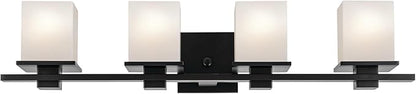 KICHLER Tully 32" 4-Light Vanity Light with Satin Etched Cased Opal Glass in Black for Over a Vanity, Soft Modern Style, (32" x 6.5" x 7"), 45152BK