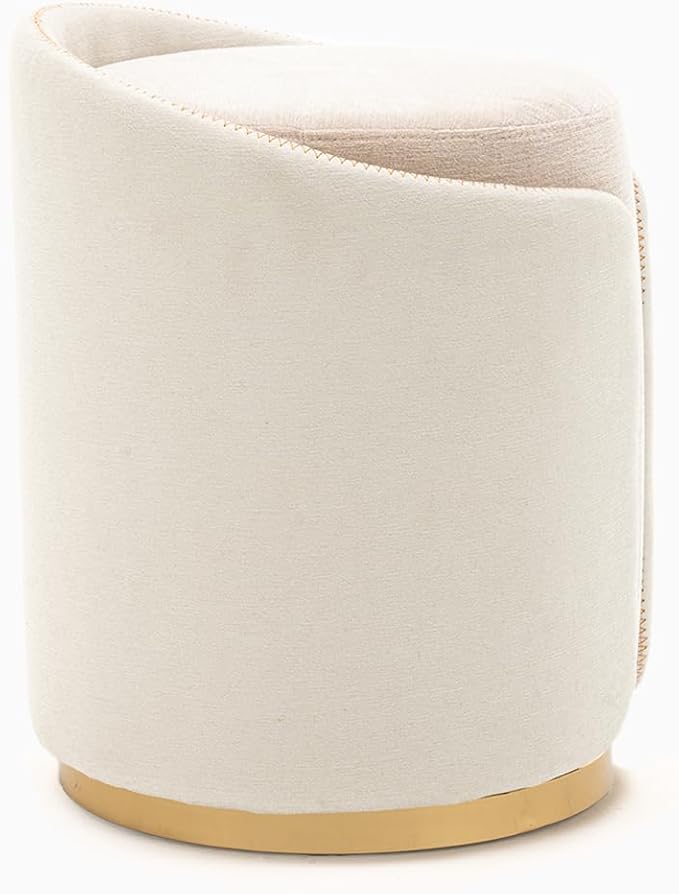 Swivel Vanity Stool with Gold Base Comfy Vanity Chair Modern Round Stool for Makeup Vanity Ottoman Foot Rest for Bedroom livingroom (Beige)