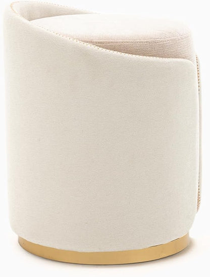 Swivel Vanity Stool with Gold Base Comfy Vanity Chair Modern Round Stool for Makeup Vanity Ottoman Foot Rest for Bedroom livingroom (Beige)