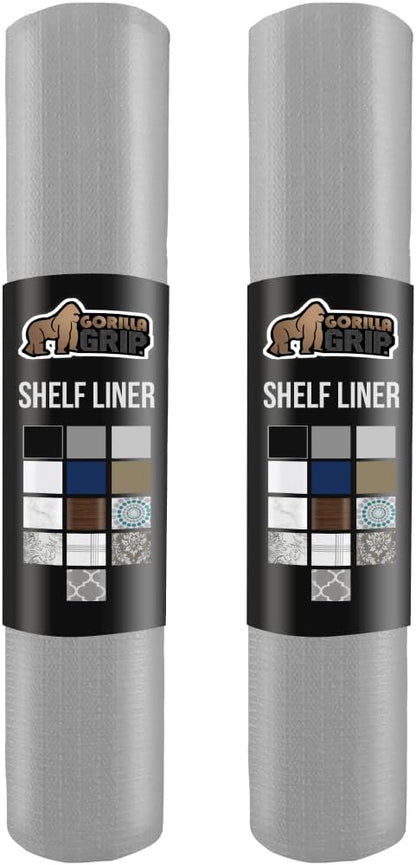 GORILLA GRIP Slip Resistant Drawer and Shelf Liner 2 Pack, Non Adhesive Water Resistant, Easy Clean and Trim, Smooth Surface Liners for Kitchen Cabinet Shelves Drawers Pantry 12 IN x 10 FT, Light Gray