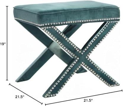SAFAVIEH Home Collection Palmer Marine with Silver Nailhead Trim X-Bench Ottoman Foot Stool, Fully Assembled (MCR4589U)