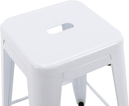 Vogue Furniture Direct 24" High Bar Stools Backless White Metal Barstools Indoor-Outdoor Counter Height Stools with Square Seat, Set of 2 - VF1571004
