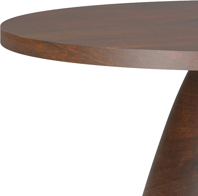 SIMPLIHOME Winnie Coffee Table - 30 inch Wide Solid Acacia Wood Round Living Room Table in Walnut, Modern Center Table for Sitting Area or Lounge with Spacious Top and Pedestal Base, Assembled