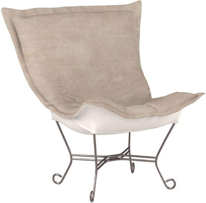 Howard Elliott Scroll Puff Rocker Seating Chair With Cover, Multipurpose Alternate Seating Butterfly Chair with Titanium Frame, Patio Furniture for Camping, Home, Indoor & Outdoor, Bella Sand