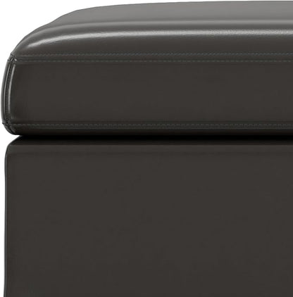 SIMPLIHOME Owen 36 inch Wide Mid Century Modern Square Coffee Table Storage Ottoman in Tanners Brown Vegan Faux Leather, Assembled, for the Living Room, Entryway and Family Room