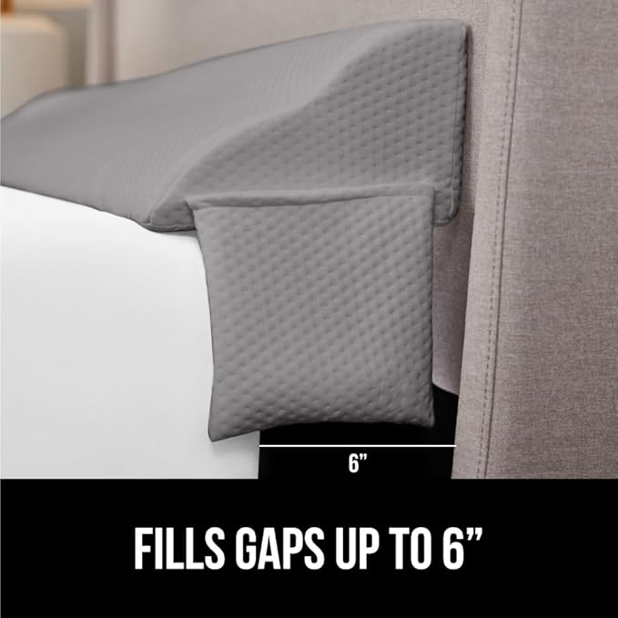 GORILLA GRIP Patent Pending Bed Wedge Pillow Headboard Gap Filler, US Designed, Comfortable Supportive High Density Foam Pillows, Stay in Place Gripping Dots, Wedges Between Mattress, Full Size Gray