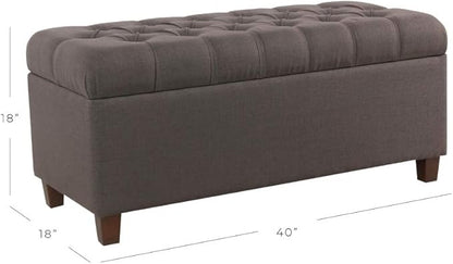 Homepop Home Decor | Tufted Ainsley Button Storage Ottoman Bench with Hinged Lid | Ottoman Bench with Storage for Living Room & Bedroom, Charcoal Gray 18x40x18 inches