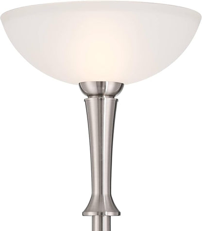 Possini Euro Design Burbank Modern Art Deco 70" Tall Standing Floor Lamp Large Torchiere Foot Dimmer Switch Silver Metal Brushed Nickel Finish Living Room Bedroom House Reading Office Home Decor