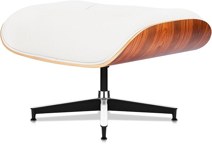 Top Grain Leather, Mid Century Chaise Lounge Chair and Ottoman, Modern Chair Classic Design, Heavy Duty Base Support for Living Room Study Lounge Office, Palisander-White, Heightening