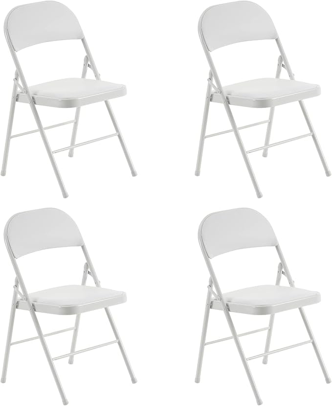 4PCS Elegant Folding Metal Chairs with Padded Seats,Potable Iron & PVC Durable Chairs for Convention & Exhibition Easy to take fit for Any Occasions 330lbs Capacity (White, 4 PCS)
