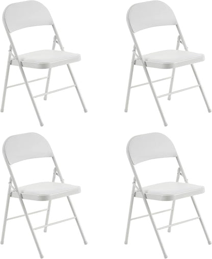 4PCS Elegant Folding Metal Chairs with Padded Seats,Potable Iron & PVC Durable Chairs for Convention & Exhibition Easy to take fit for Any Occasions 330lbs Capacity (White, 4 PCS)