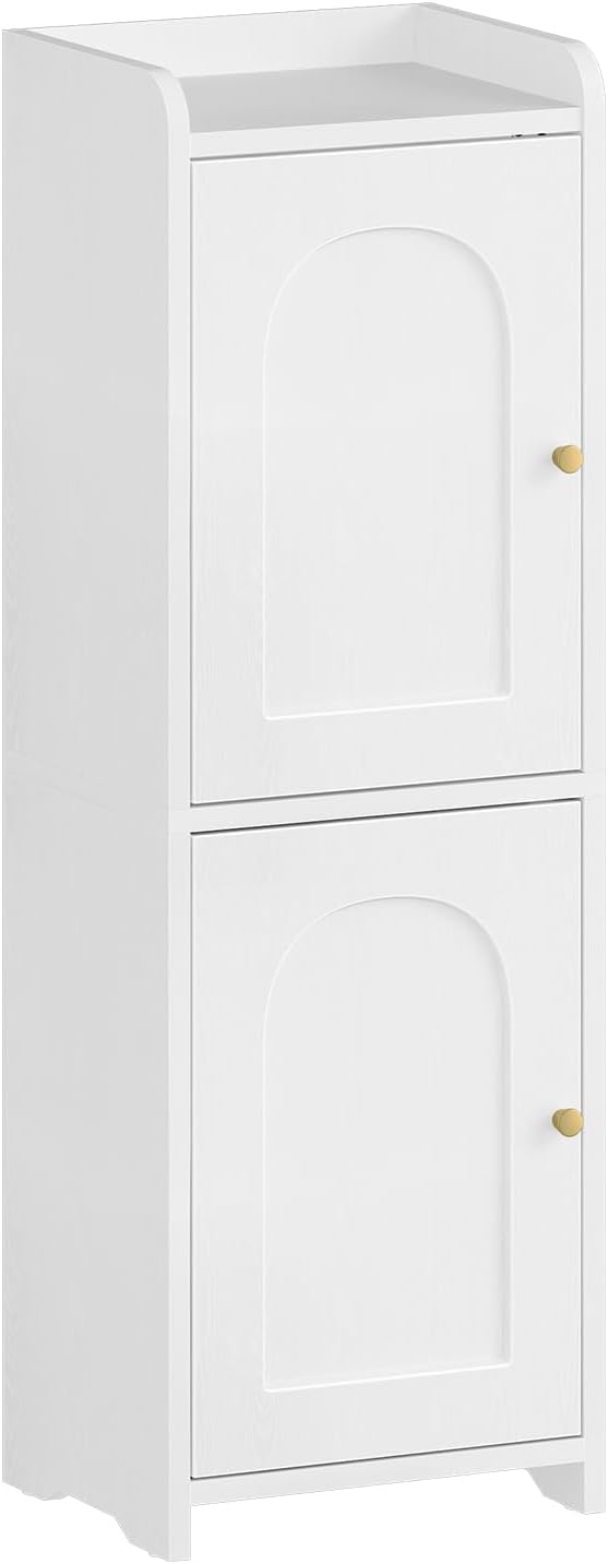 Bathroom Storage Cabinet, Corner Floor Cabinet with 2 Doors and Adjustable Shelf, Narrow Toilet Paper Cabinets, Bathroom Organizer for Small Spaces, 7.9" D x 9.8" W x 29.5" H White