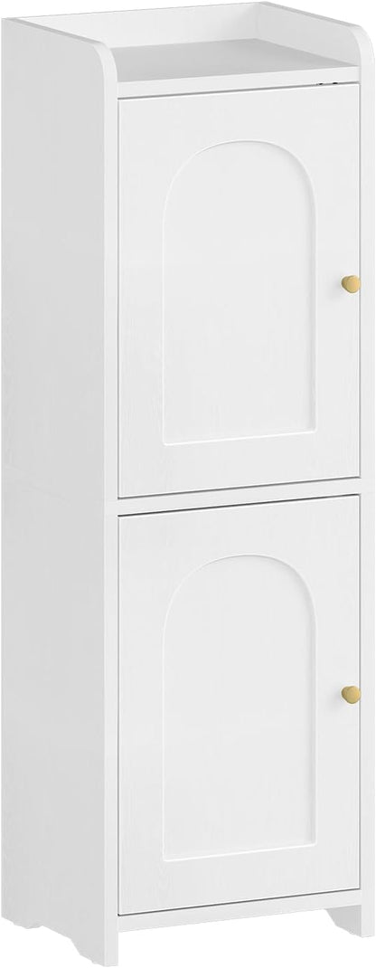 Bathroom Storage Cabinet, Corner Floor Cabinet with 2 Doors and Adjustable Shelf, Narrow Toilet Paper Cabinets, Bathroom Organizer for Small Spaces, 7.9" D x 9.8" W x 29.5" H White