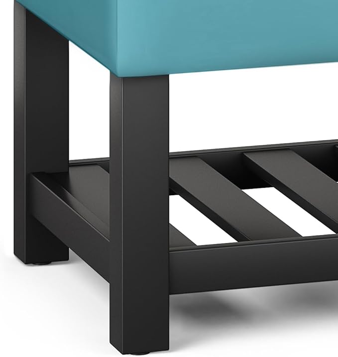 SIMPLIHOME Cosmopolitan 44 inch Wide Transitional Rectangle Storage Ottoman Bench with Open Bottom in Soft Blue Vegan Faux Leather, Assembled for the Living Room and Bedroom