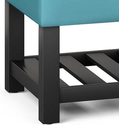 SIMPLIHOME Cosmopolitan 44 inch Wide Transitional Rectangle Storage Ottoman Bench with Open Bottom in Soft Blue Vegan Faux Leather, Assembled for the Living Room and Bedroom