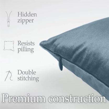lalaLOOM Velvet Throw Pillow Covers, Set of 2 Decorative Square Pillows Home Decor, Soft Accent Cases, Silky Machine Washable Pillowcases for Sofa, Couch, Bedroom, Living Room, 16x16, Stone Blue