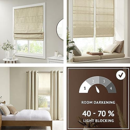 Madison Park Cordless Roman Shades Faux Silk Shade with Sheen 1-Panel Privacy, Room Darkening, Energy Efficient, Thermal Insulated Window Blind for Bedroom, Living Room Décor, 31"W x 64"H Como, Taupe
