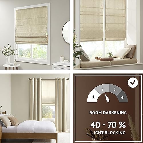 Madison Park Cordless Roman Shades Faux Silk Shade with Sheen 1-Panel Privacy, Room Darkening, Energy Efficient, Thermal Insulated Window Blind for Bedroom, Living Room Décor, 27"W x 64"H Como, Taupe