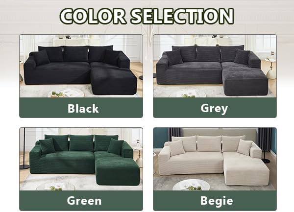PELUMY 108.7" L-Shaped Modular Sectional Sofa with Oversized Chaise, Cloud Couch with Memory Foam, No Assembly Required Sleeper Sofa for Small Space Living Room, Apartment (Green, Corduroy)