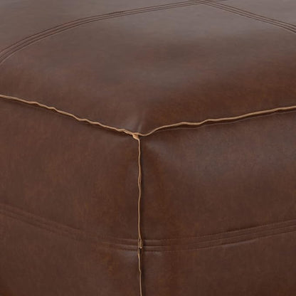 SIMPLIHOME Brody 30-inch Wide Large Square Coffee Table Pouf in Distressed Dark Brown, Vegan Faux Leather Ottoman, Footrest, or Extra Seating for Living Room, Assembled