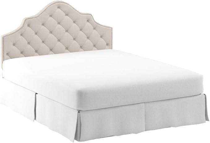 Safavieh Arebelle Taupe Linen Upholstered Tufted Headboard - Silver Nailhead (Queen)