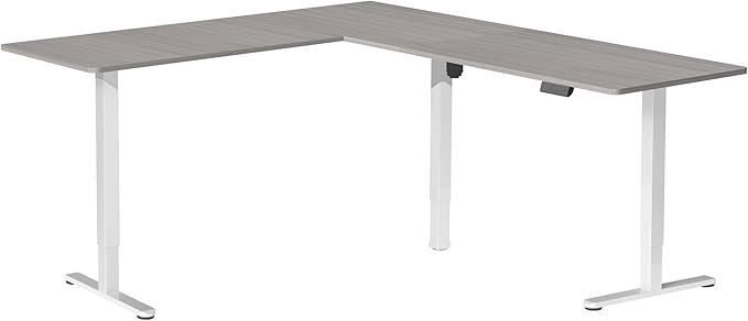 VIVO Corner Standing Desk, 84 x 63 inch Reversible L-Shaped Workstation, Electric Height Adjustment, Home, Office, and Reception Rooms, Dark Gray Table Top White Frame, DESK-E3CTWG-84
