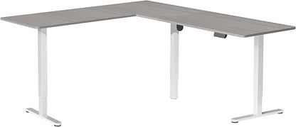 VIVO Corner Standing Desk, 84 x 63 inch Reversible L-Shaped Workstation, Electric Height Adjustment, Home, Office, and Reception Rooms, Dark Gray Table Top White Frame, DESK-E3CTWG-84