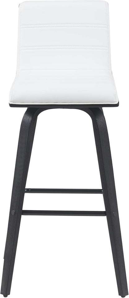 Armen Living Vienna Modern Swivel 30" Bar Height Barstool with White Faux Leather and Black Wood Finish