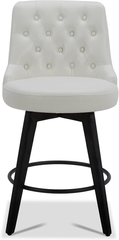 Watson & Whitely Modern Swivel Bar Stools, Faux Leather Upholstered Counter Height Bar Stool with Back, Solid Wood Legs, 26" H Seat, Set of 2, White