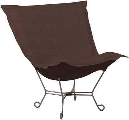 Howard Elliott Scroll Puff Rocker Seating Chair With Cover, Multipurpose Alternate Seating Butterfly Chair with Titanium Frame, Patio Furniture for Camping, Home, Indoor & Outdoor, Sterling Chocolate