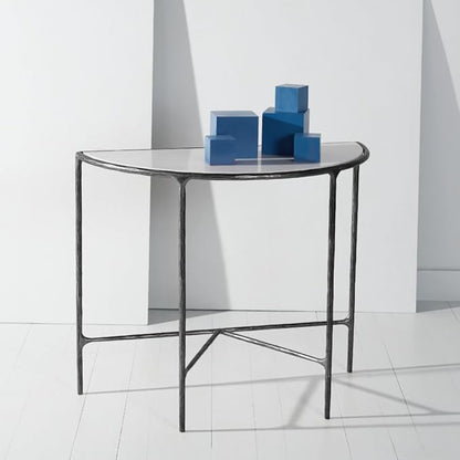 SAFAVIEH Couture Collection Jessa Black/White Forged Metal Half Moon Semi Circle Console Table (Fully Assembled)
