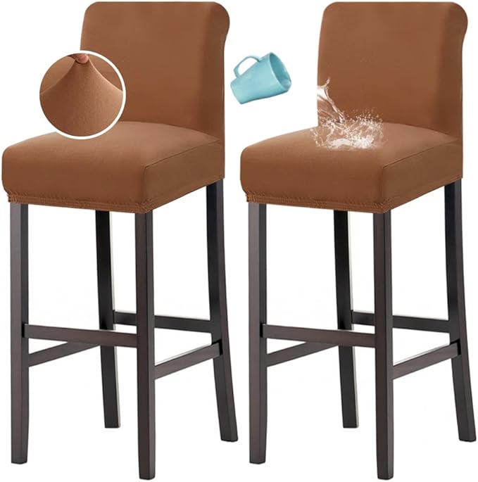 H.VERSAILTEX 100% Waterproof Bar Stool Cover Stretch Counter Stool Pub Chair Slipcover for Dining Room Removable Soft Thick Solid Fleece Fabric Bar Stool Slipcovers Set of 2, Camel