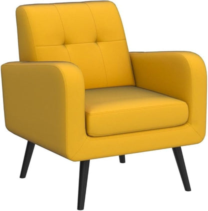 Giantex Upholstered Accent Chair Set of 2, Modern Mid Century Linen Fabric Living Room Chair with Arms, Max Load 265 Lbs, Comfy Tufted Single Sofa for Reading, Bedroom, Office, Club, Yellow