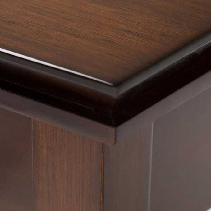 SIMPLIHOME Artisan Coffee Table - 46 inch Wide Solid Wood Transitional Cocktail Table in Russet Brown, Classic Living Room Table with 2 Drawers, Open Shelf, and Square Brushed Nickel Knobs