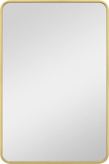 MCS Master & Co. Modern Metal Large Wall Mirror, Minimalist Home Decor Rectangle Mirror with Rounded Corners for Living Room, Bedroom, or Bathroom, 24 by 36 Inch, Brass