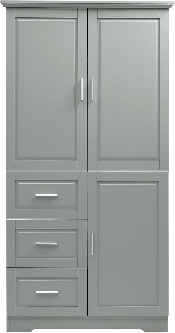 Merax 62.2" Wide Storage Cabinet Pantry Cupboard with Doors and Drawers for Home Kitchen, Bathroom and Living Room, Adjustable Shelf, White