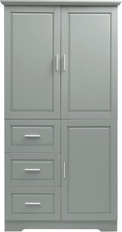 Merax 62.2" Wide Storage Cabinet Pantry Cupboard with Doors and Drawers for Home Kitchen, Bathroom and Living Room, Adjustable Shelf, White