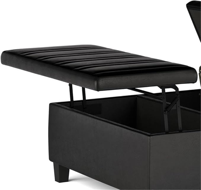 SIMPLIHOME Ellis 36 inch Wide Contemporary Square Coffee Table Storage Ottoman in Distressed Black Vegan Faux Leather, Assembled, for The Living Room and Bedroom