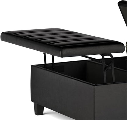 SIMPLIHOME Ellis 36 inch Wide Contemporary Square Coffee Table Storage Ottoman in Distressed Black Vegan Faux Leather, Assembled, for The Living Room and Bedroom