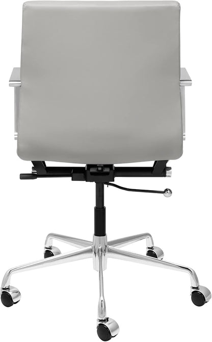 Laura Davidson Furniture SOHO II Ribbed Office Chair - Mid Back Desk Chair, Ergonomically Designed with Arm Rest & Swivel, Made of Faux Leather, Grey, Computer Chair