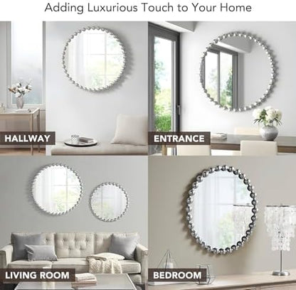 Madison Park Round Mirror, Metal Frame Circle Mirror 36 inch, Wall Art Decor Mounted Hanging for Entryway, Bathroom, hallway, Living Room, Vanity, Marlowe, Silver