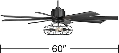 Possini Euro Design 60" Defender Modern Industrial Indoor Ceiling Fan with LED Light Remote Control Matte Black Metal Cage for Living Kitchen House Bedroom Family Dining Home Office Kids Room